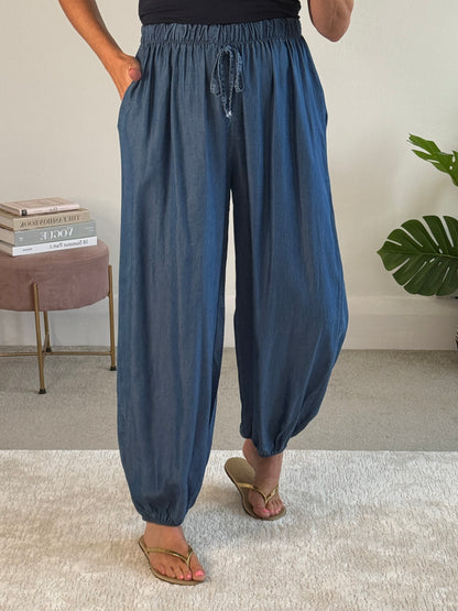 Light Denim Chambray Balloon Trousers