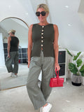 Khaki Cotton Barrel Leg Jeans