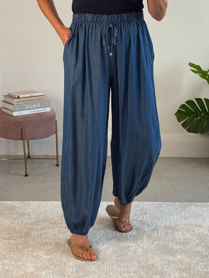 Mid Denim Chambray Balloon Trousers