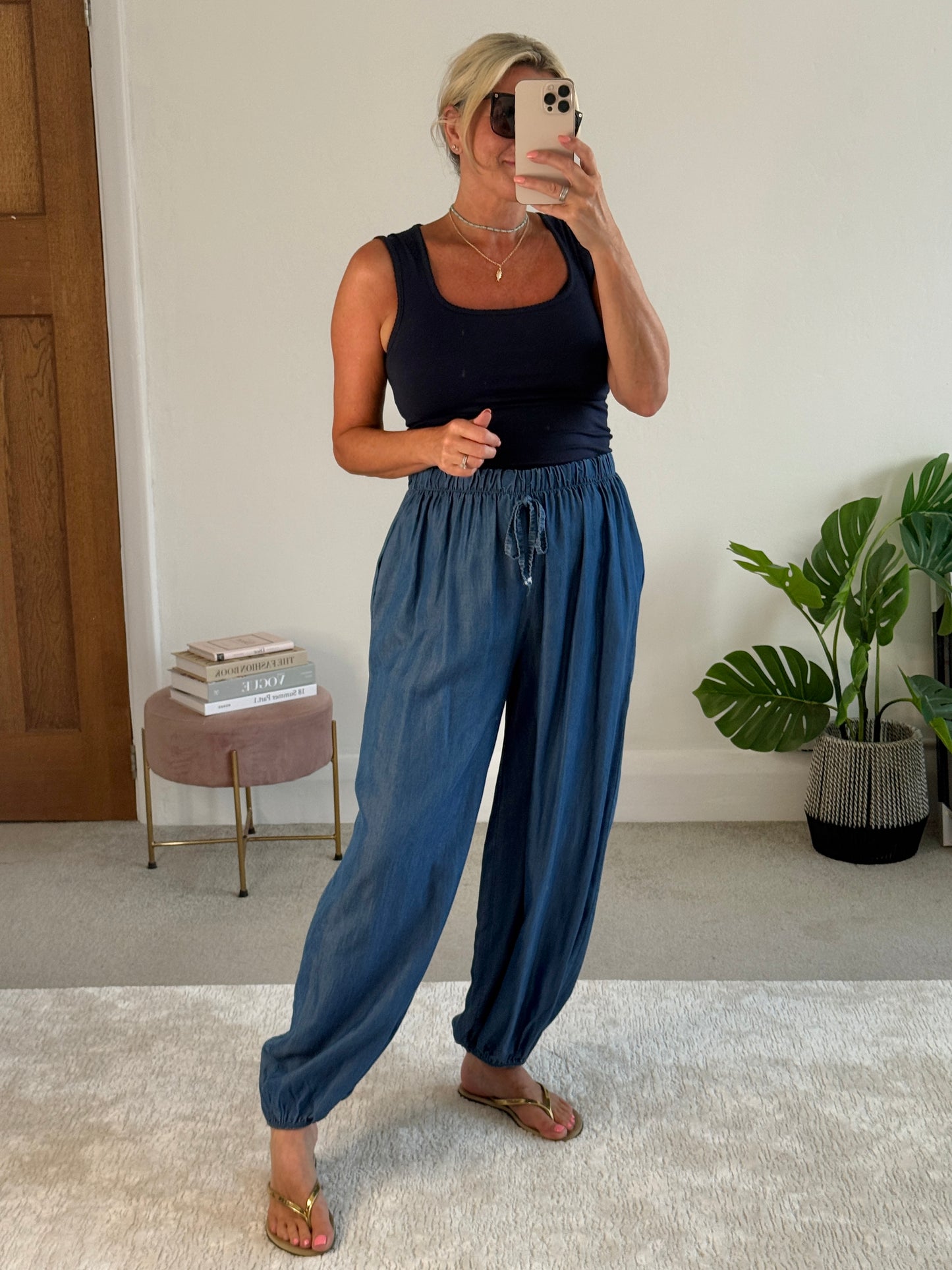 Mid Denim Chambray Balloon Trousers
