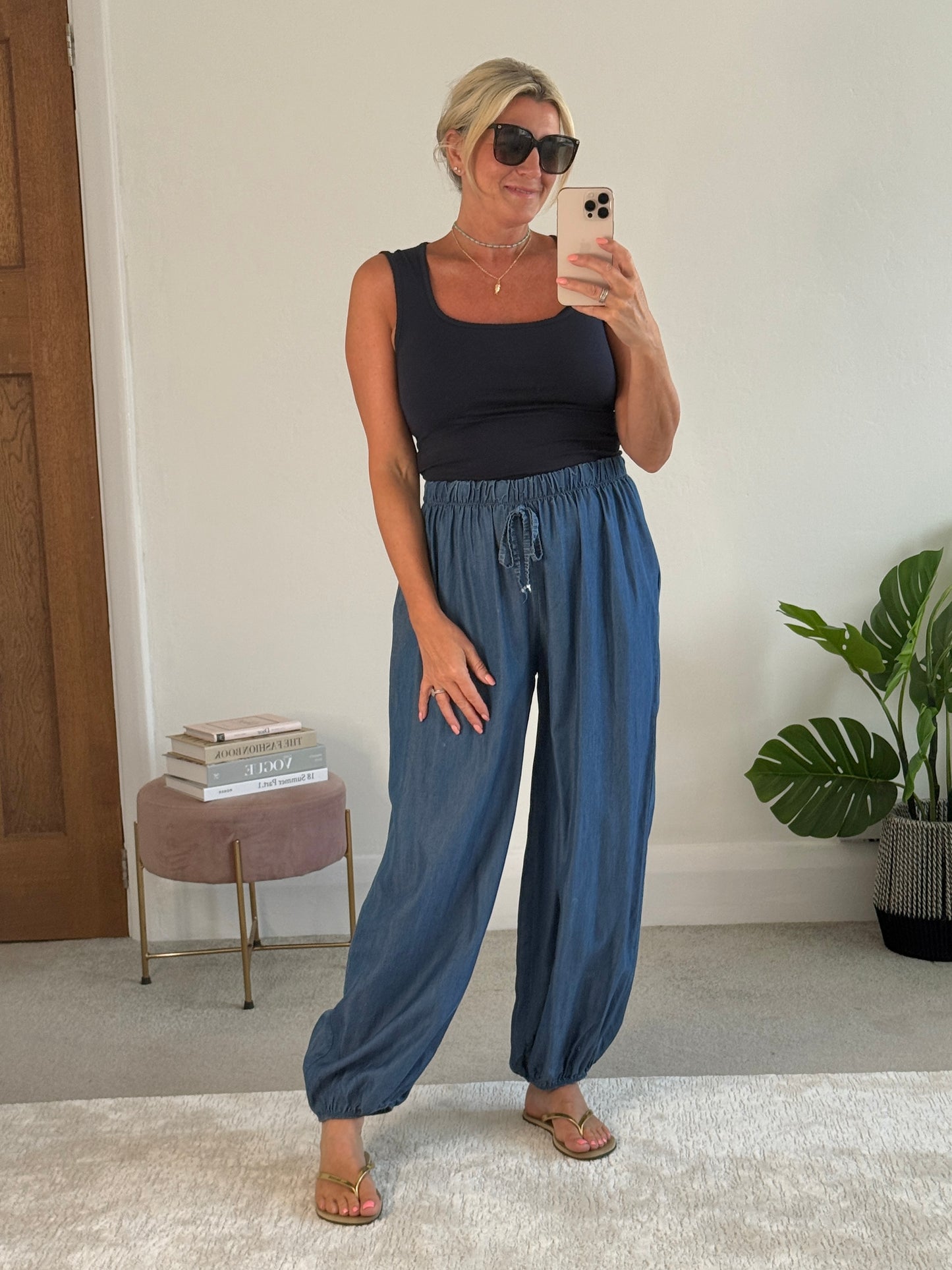 Mid Denim Chambray Balloon Trousers