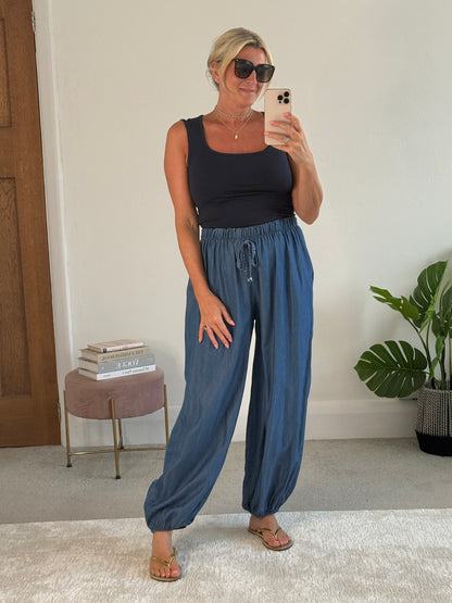Mid Denim Chambray Balloon Trousers