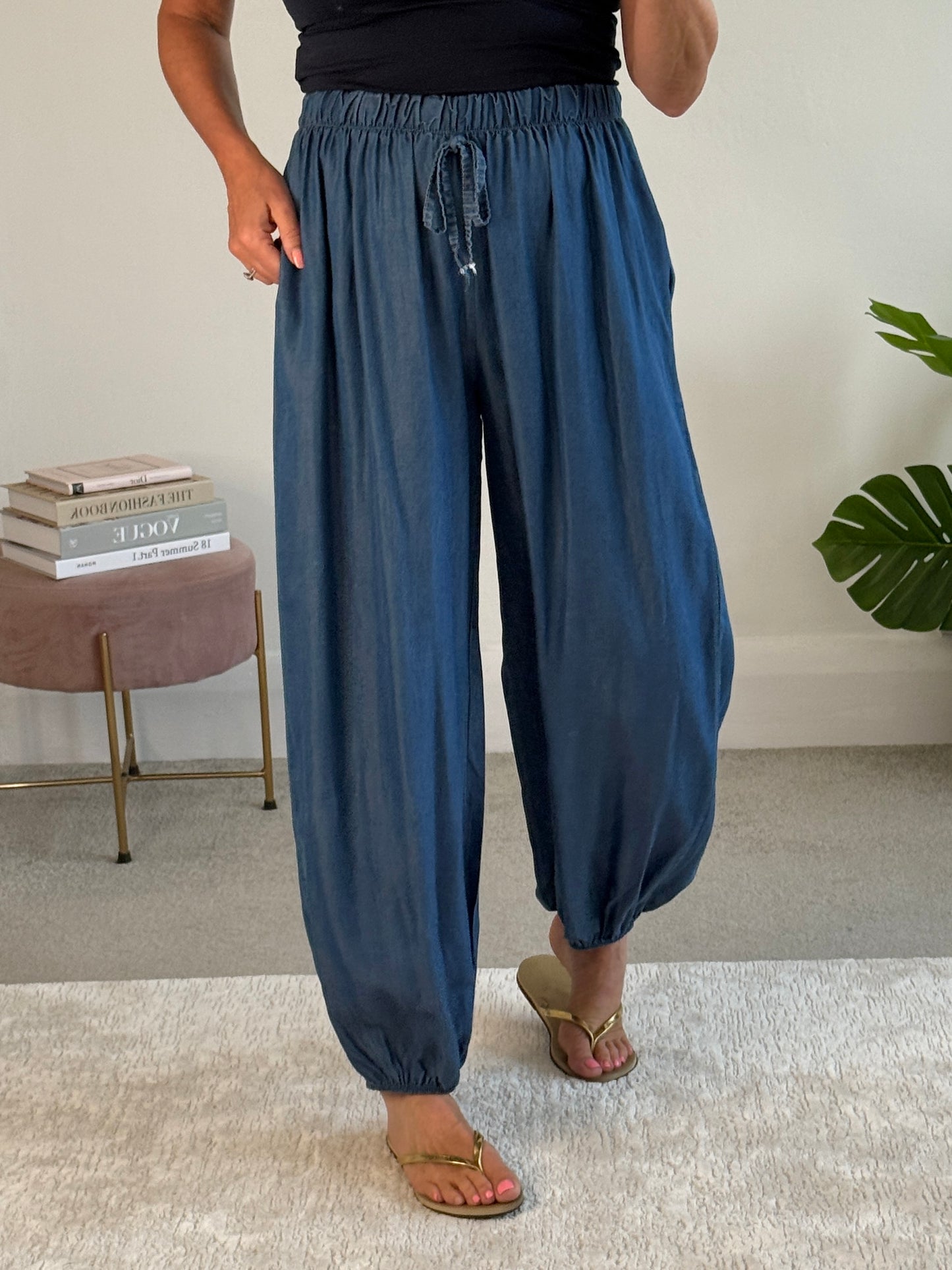Mid Denim Chambray Balloon Trousers