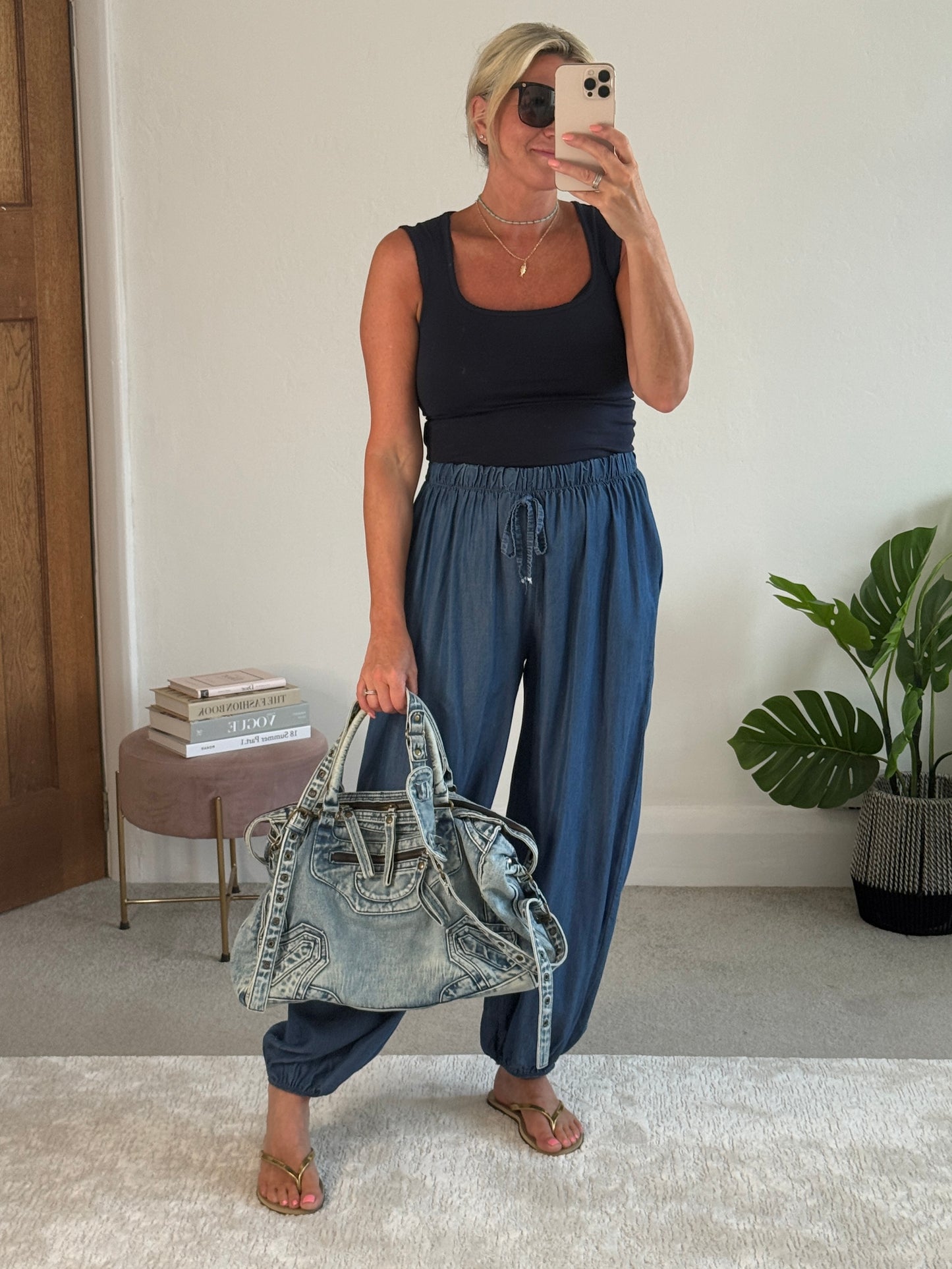 Mid Denim Chambray Balloon Trousers