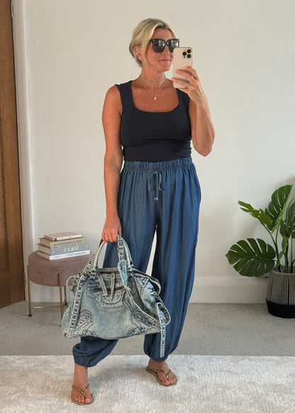 Mid Denim Chambray Balloon Trousers
