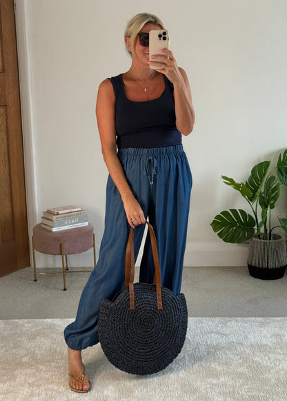 Mid Denim Chambray Balloon Trousers