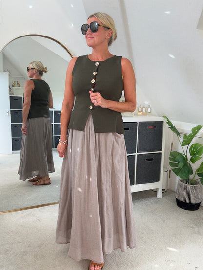 Khaki Waistcoat with Gold Buttons
