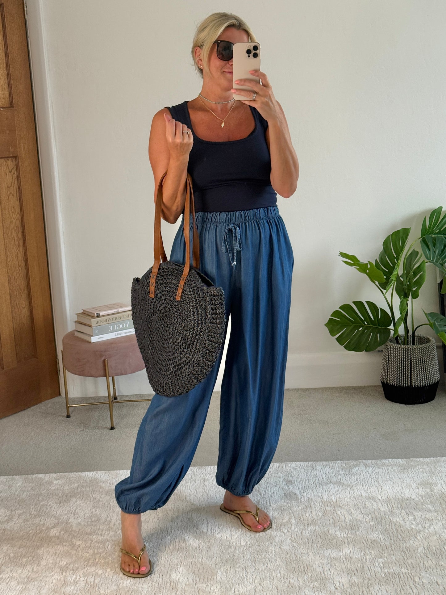 Light Denim Chambray Balloon Trousers