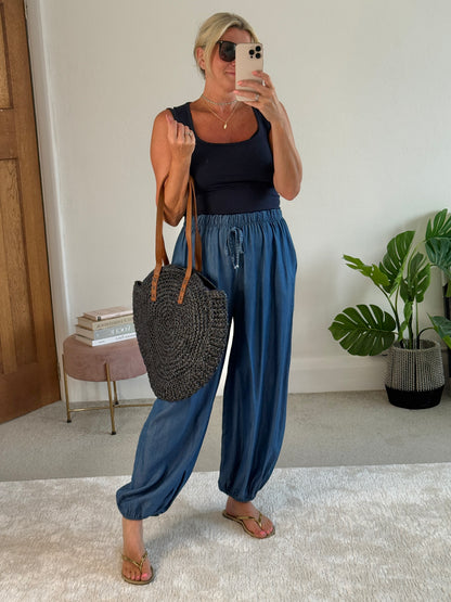 Light Denim Chambray Balloon Trousers