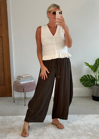 Chocolate Floaty Barrel Crop Trousers