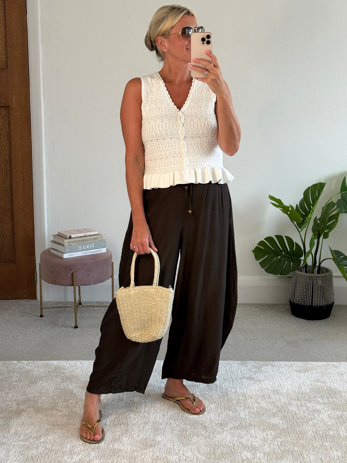 Chocolate Floaty Barrel Crop Trousers