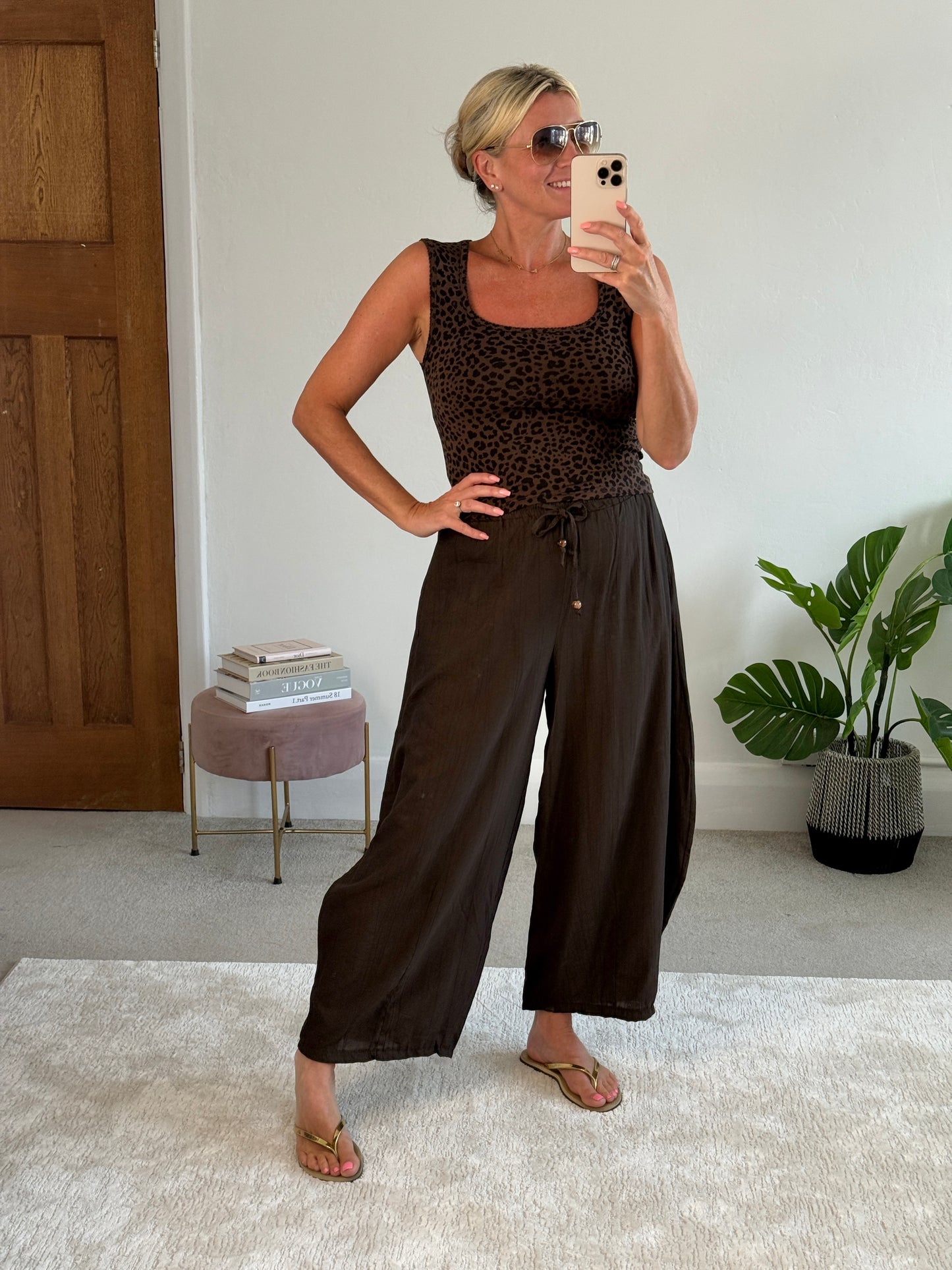 Chocolate Floaty Barrel Crop Trousers