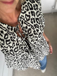 Leopard Tie Front Peplum Top