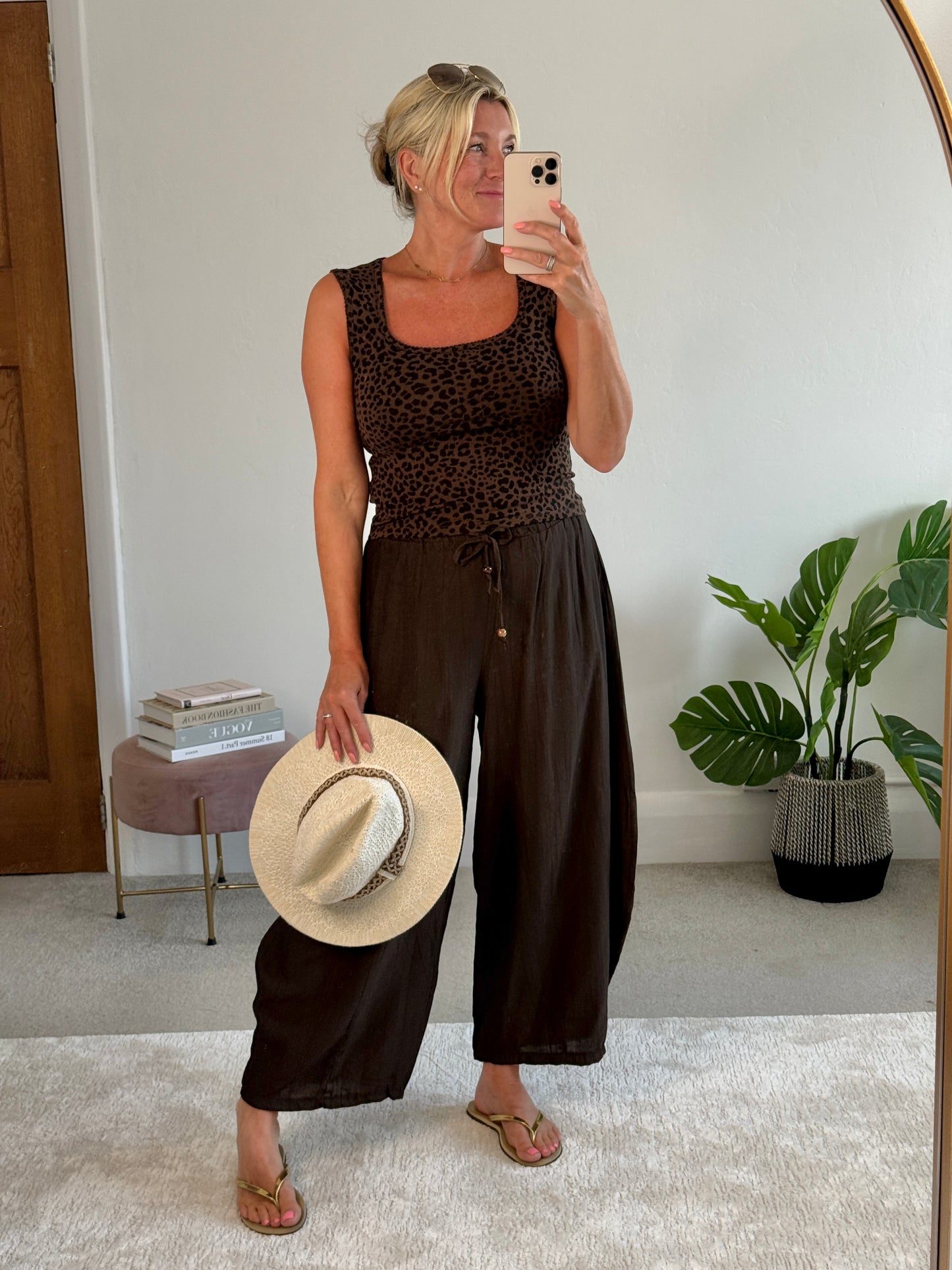 Chocolate Floaty Barrel Crop Trousers