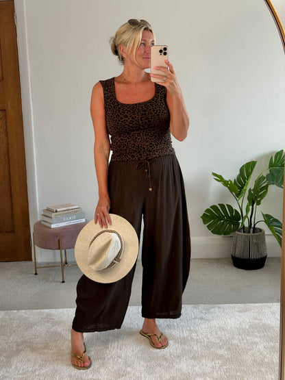 Chocolate Floaty Barrel Crop Trousers