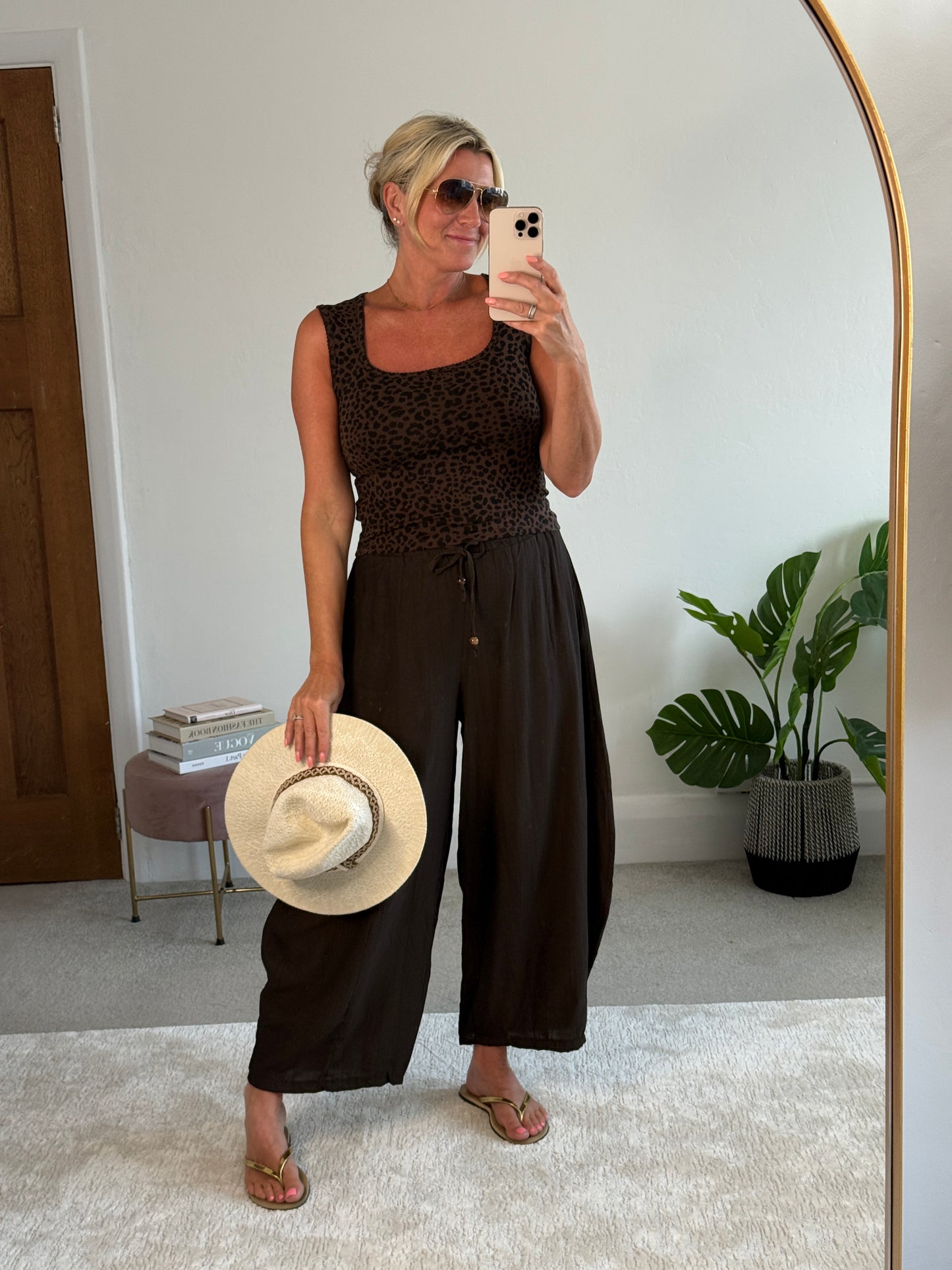 Chocolate Floaty Barrel Crop Trousers