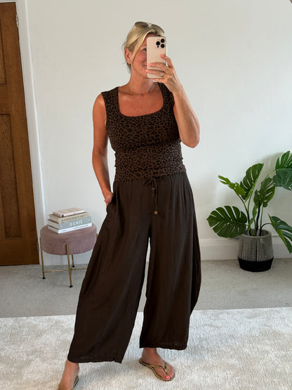 Chocolate Floaty Barrel Crop Trousers
