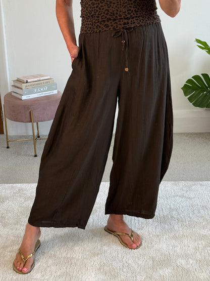 Chocolate Floaty Barrel Crop Trousers