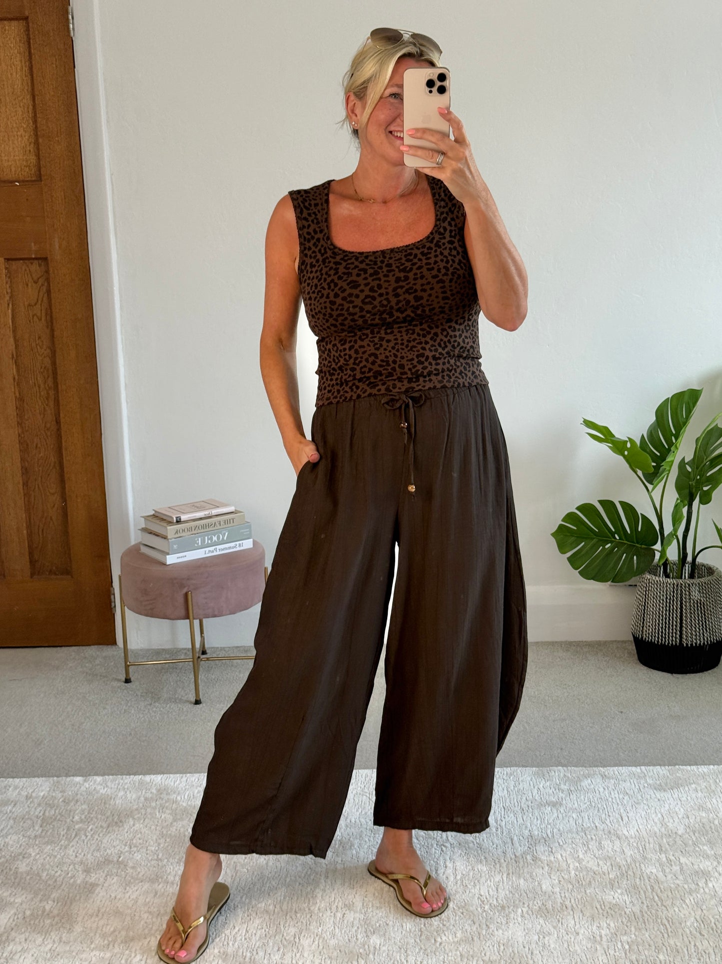 Chocolate Floaty Barrel Crop Trousers