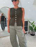 Khaki Waistcoat with Gold Buttons