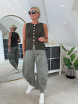 Khaki Cotton Barrel Leg Jeans