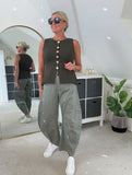 Khaki Cotton Barrel Leg Jeans