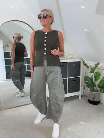 Khaki Cotton Barrel Leg Jeans
