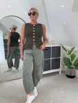 Khaki Cotton Barrel Leg Jeans