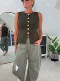 Khaki Waistcoat with Gold Buttons