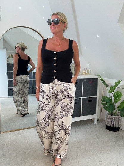 Black Scoop Neck Gold Button Waistcoat