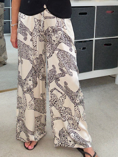 Katy Leopard Print Wide Leg Trousers - PRE ORDER