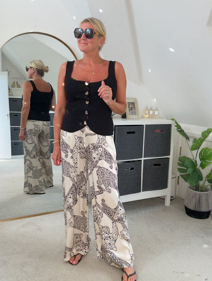 Black Scoop Neck Gold Button Waistcoat