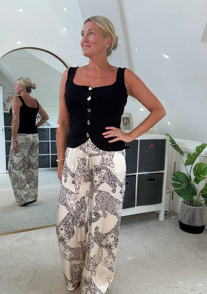 Black Scoop Neck Gold Button Waistcoat