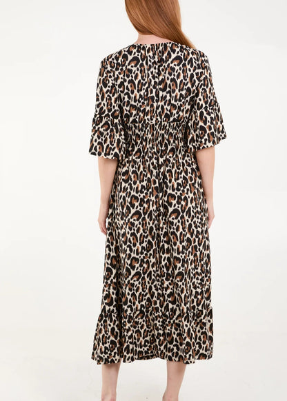 Classic Leopard Shirred Waist Dress