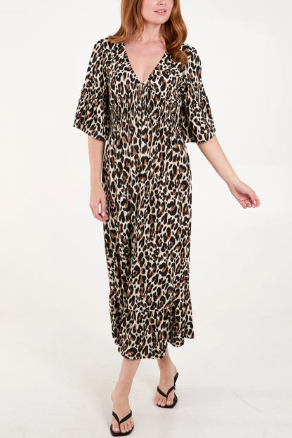 Classic Leopard Shirred Waist Dress