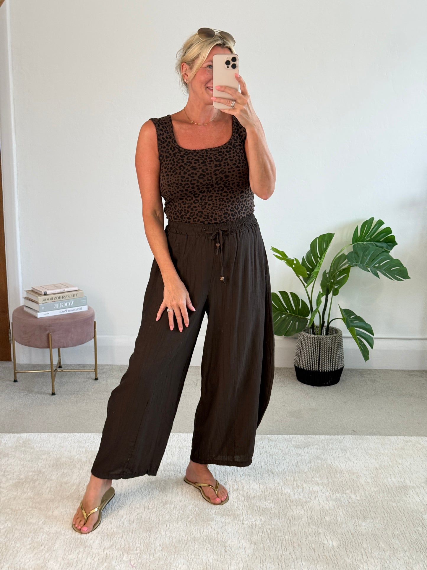 Chocolate Floaty Barrel Crop Trousers