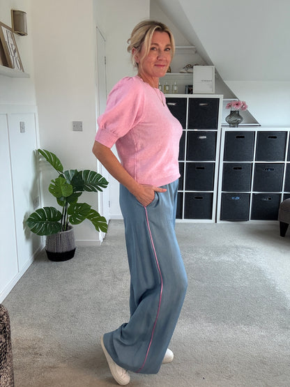 Chambray/Pink Stripe Wide Leg Trousers