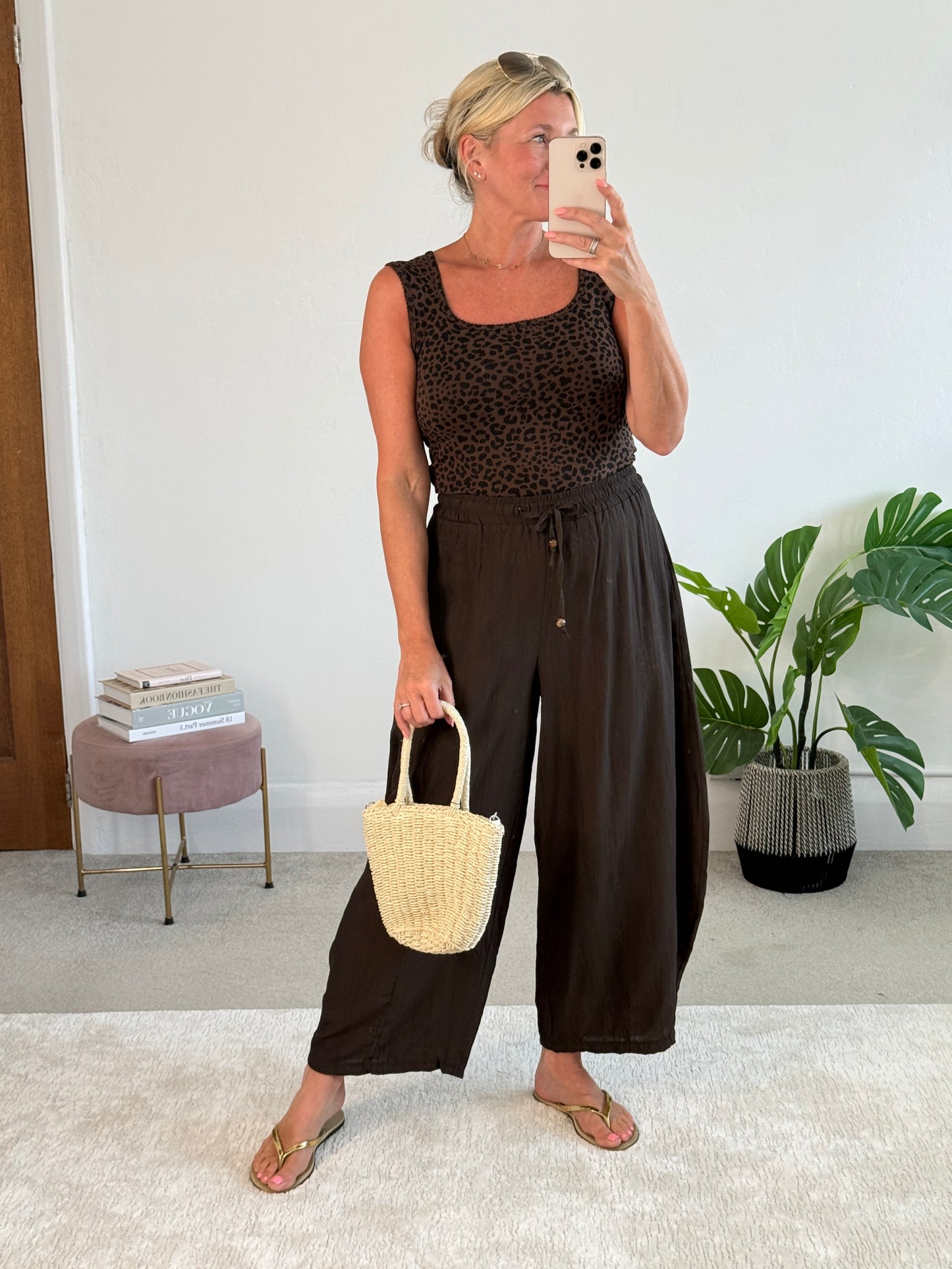 Chocolate Floaty Barrel Crop Trousers