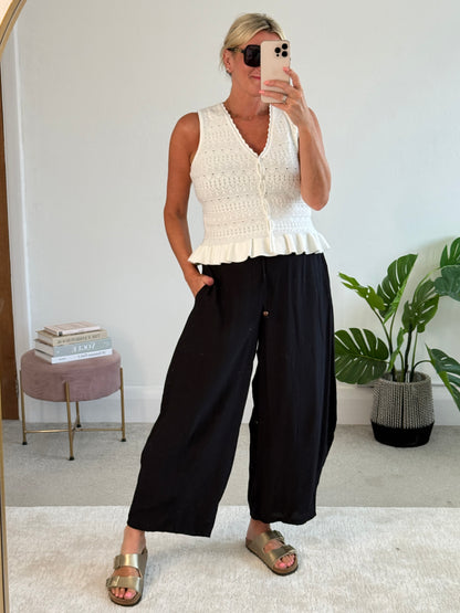 Black Floaty Barrel Crop Trousers
