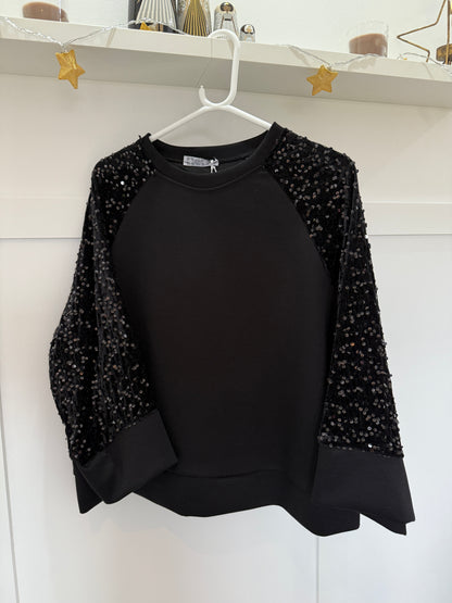 Black/Gold Sequin Sleeve Soft Top