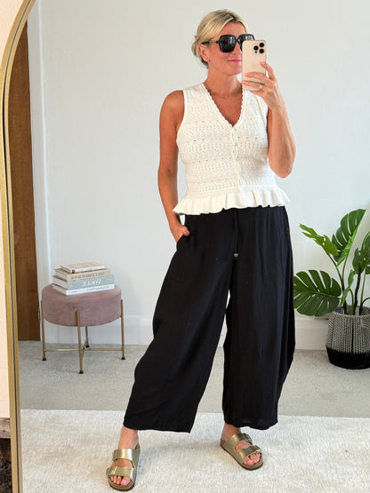 Black Floaty Barrel Crop Trousers