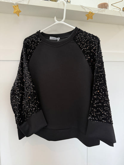 Black/Gold Sequin Sleeve Soft Top