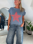 Denim Blue Neon Leopard Star T shirt