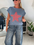 Denim Blue Neon Leopard Star T shirt