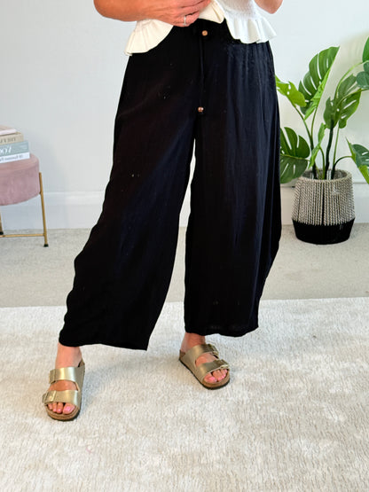 Black Floaty Barrel Crop Trousers