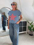 Denim Blue Neon Leopard Star T shirt