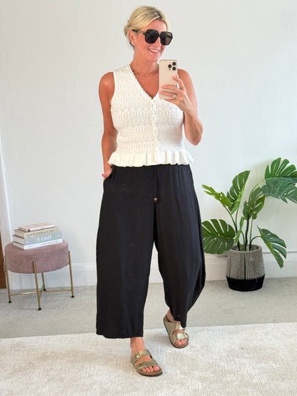Black Floaty Barrel Crop Trousers