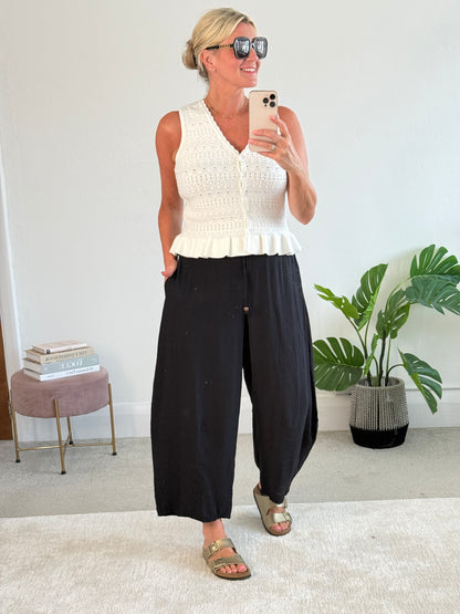 Black Floaty Barrel Crop Trousers
