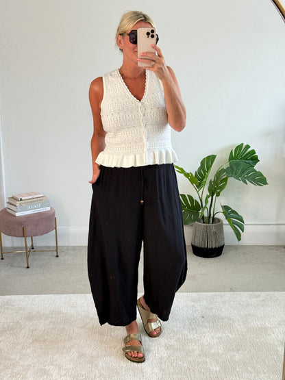 Black Floaty Barrel Crop Trousers