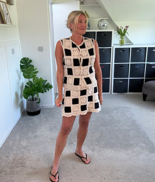 Crochet Black/Stone Waistcoat & Skirt Co Ord